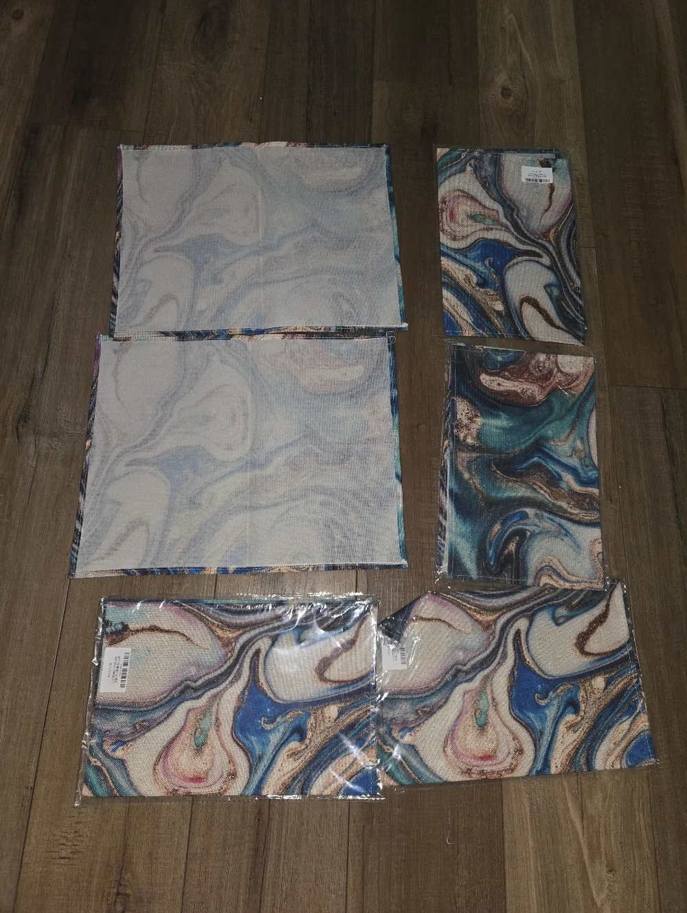 Abstract Marble Placemat Set in Teal, Blue & Gold (6 Piece)
